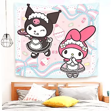 Zoomber Sanrio Kuromi Tapestry Wall Hanging, Wall Art for Living Room Bedroom Home Decor 59 X 51 Inch
