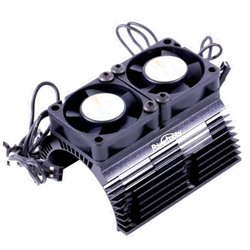 Power Hobbies Powerhobby Aluminum Heat Sink with Twin Turbo High Speed Fans Sets for 1:8 Motors with Around 40.8mm Diameter (Black)