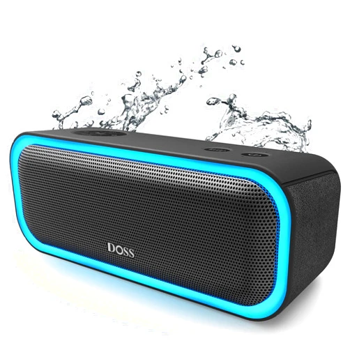 DOSS SoundBox Pro Bluetooth Speaker with 20W Stereo Sound, Active Extra Bass, IPX6 Waterproof, TWS Pairing, Multi-Colors Lights, 20H Playtime, Portable for Beach, Outdoor-Black