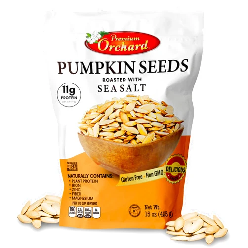 Premium Orchard ROASTED PUMPKIN SEEDS to Eat in Shell by Premium Orchards MIXED NUTS - Salted with Sea Salt - Non-GMO Vegan Fresh Healthy Snacks/ - Great source of Plant Protein, Zinc, Magnesium & Iron - 1 Bag