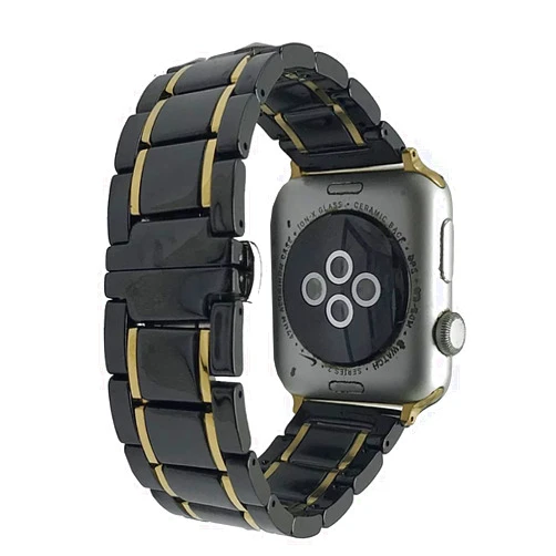 MeShow 49mm/45mm/44mm/42mm Two Tone Ceramics Stainless Steel Removable Link Strap Bracelet Watch Band with Stainless Steel Butterfly Buckle Clasp for iWatch Series 8/7/SE/6/5/4/3/2/1/ultra