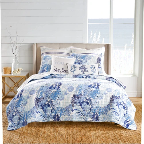 Levtex Home - Reef Dream Quilt Set - Full/Queen Quilt and Two Standard Shams - Coastal - Quilt (88x92in.) and Shams (20x26in.) - Reversible - Cotton/Cotton