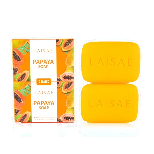 LAISAE Papaya Exfoliating Soap, Hydrating Face Moisturizer with Niacinamide, Shea Butter and Aloe Vera, Even Skin Tone Body Cleansing Bar - Sensitive Skin Soap, Vegan, 3.52 oz (2 Bars)