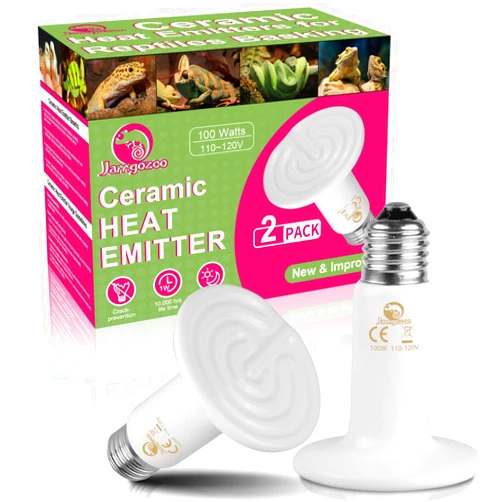 JamgoZoo 100W Ceramic Heat Lamp, Reptile Heat Bulbs for Reptiles, Amphibian, Chicken, Dog, Cat (White, Pack of 2)