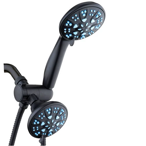 AquaDance Antimicrobial/Anti-Clog High-Pressure 30-setting Dual Head Combination Shower with Microban Nozzle Protection From Growth of Mold, Mildew & Bacteria for a Healthier Shower – Aqua Blue