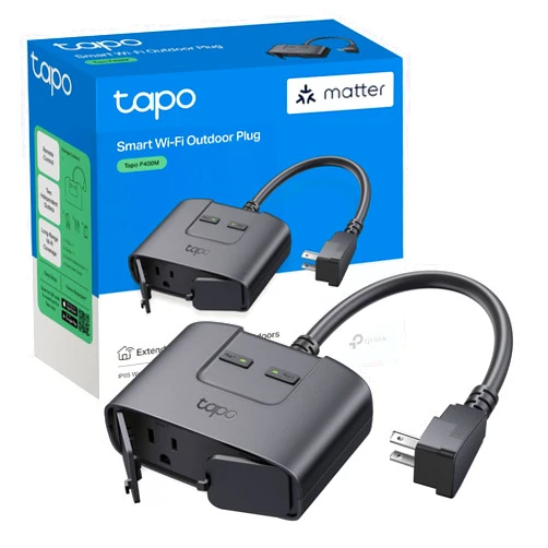 Tapo TP-Link Tapo Matter Outdoor Smart Plug, 2 Individual outlets, IP65 Weather Resistance, Works with Apple Home, Alexa, Google Home, Long Wi-Fi Range, 2.4G Wi-Fi Only, ETL Certified(Tapo P400M)