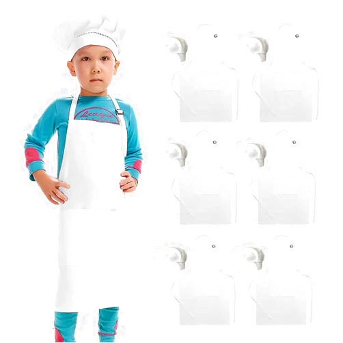 Hi loyaya 6 Pack Adjustable White Kids Apron for Girls Boys, Kids Chef Hat and Apron for Cooking Painting Baking (White, M)