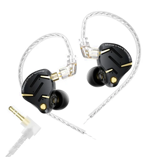 YINYOO KZ ZS12 PRO 2 in Ear Monitor Headphones, 5BA+1DD 6 Hybrid Driver Gaming Earbuds Wired Earphones, HiFi Clarity Sound Immersive Bass IEMs for Gaming Musician Singer Audiophile (Black without Microphone)