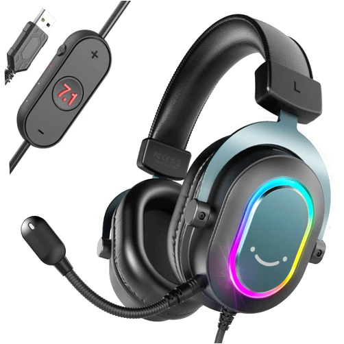 FIFINE Gaming Headset for PC-Wired Headphones with Microphone-7.1 Surround Sound Computer USB Headset for Laptop, Streaming Headphones on PS4/PS5, with EQ Mode, RGB, Soft Ear Pads - AmpliGame H6