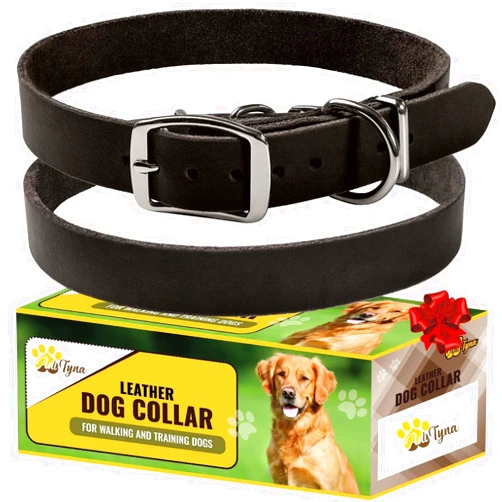 ADITYNA - Leather Dog Collar for Medium Dogs - Classic Style, Soft and Strong, Heavy Duty, Top-Grain Leather, Handmade (M - Neck: 15-20 inches, Black)