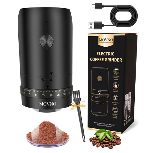 MOVNO Portable Burr Coffee Grinder Electric, Small Cordless Electric Bur Grinder, 40 Adjustable Settings, 1800mAh Coffee Bean with Conical Ceramic Burr, for Travel, Camping, Espresso, etc