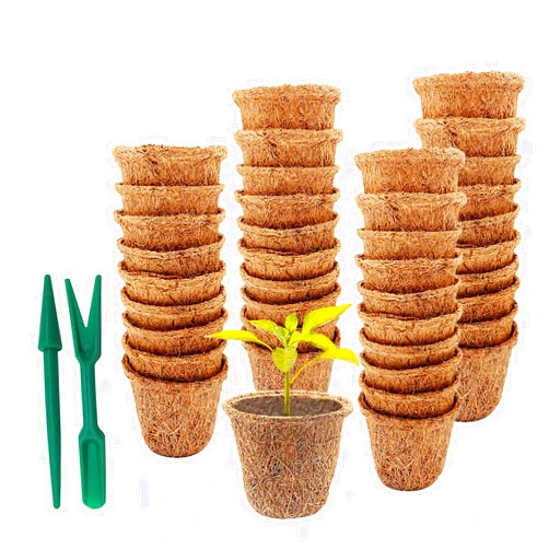 Brave Tour 40 Pack 2.6 Inch Coco Coir Seed Starter Pots, Biodegradable Seed Starter Pots, Organic Biodegradable Germination Nursery Seedling Pots for Flower Vegetables and Saplings