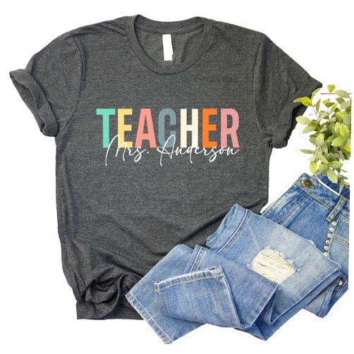 Coreus Custom Teacher Shirts Teacher Shirt Personalized Teacher Appreciation Gifts for Women and Men Back to School Tshirts Teacher Gift for Elementary Teacher Tees Multicolor