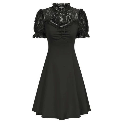 Scarlet Darkness Women Lace Gothic Dress Puff Sleeve Cocktail Party Skater Dress