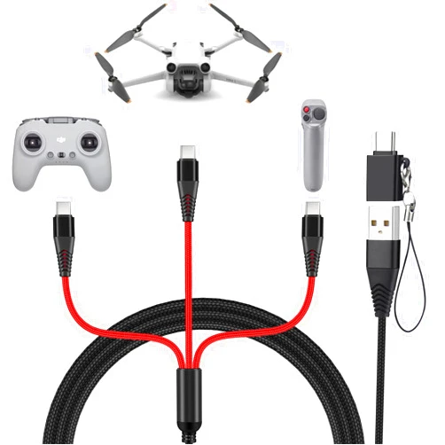 Weishan Charger for DJI Mini 4 Pro, Mini 3 Pro, Mavic 3, Air 2S, Avata Drone, 3-in-1 3A Fast Charging Cable USB C Cord with Adapter for DJI FPV Remote Controller Motion Controller Battery Accessories, 4ft