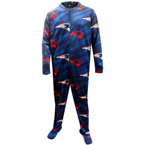 WebUndies.com WebUndies Mens New England Sports Navy Blue One Piece Footie Pajama
