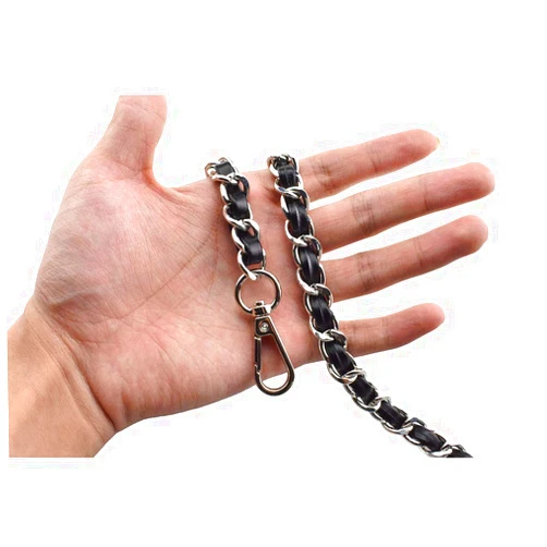 HAHIYO Metal Plus Synthetic Leather Purse Chain Strap Length 23.6 Inch Silver Black for Shoulder Cross Body Sling Purse Handbag Clutch Replacement Comfortable 0.47 Inch Wide 5mm Extra Thick 1 Pack