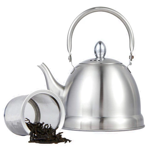 LUXGRACE Creative Home 1.0 Qt. Stainless Steel Tea Kettle Teapot with Folding Handle, Removable Infuser Basket for Tea Bag Loose Tea Leaves, Satin Finish