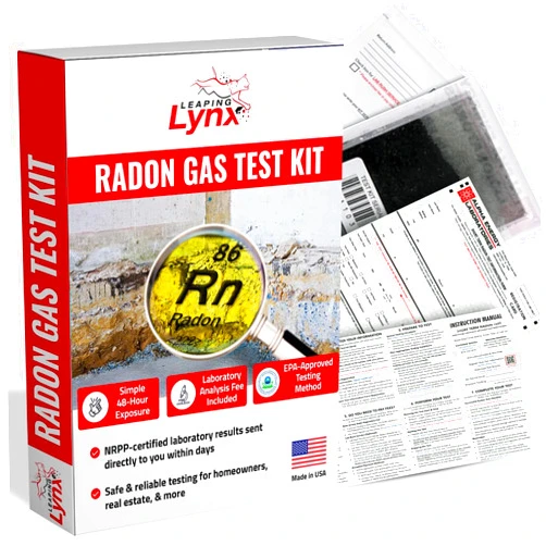 Leaping Lynx EPA-Approved Radon Gas Detector Test Kit for Home, Lab Fee Included - 48-Hour Short Term Radon Testing with Results in 3-5 Days - Just Expose, Apply Postage + Mail, and Get Results