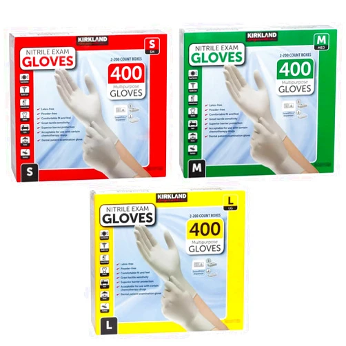 Generic Kirkland Signature Nitrile Exam Gloves Multi-Purpose Latex-Free, White 400 Count, Small, Medium, Large