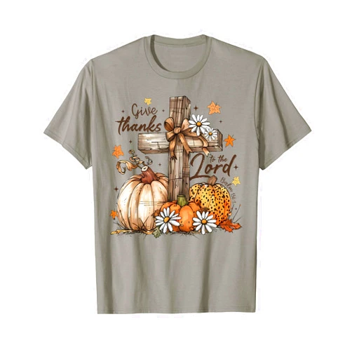 Floral Fall Autumn Thanksgiving Pumpkin Christian Give Thanks To The Lord Jesus Thanksgiving Autumn Christian T-Shirt