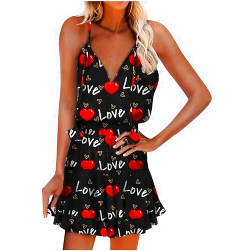 Compulsoryking Women's Vintage V-Neck Boho Mini Beach Dress Sleeveless Sundresses Flowy Swing A-Line Dress Backless Dresses