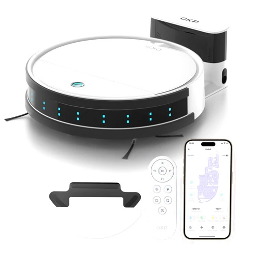 OKP Robot Vacuum Cleaner K5B, Super Thin, Powerful Suction, Cleaning Schedules, Self-Charging, Robotic Vacuums with Wi-Fi/App/Alexa Control, Ideal for Pet Hair Carpets Hard Floors