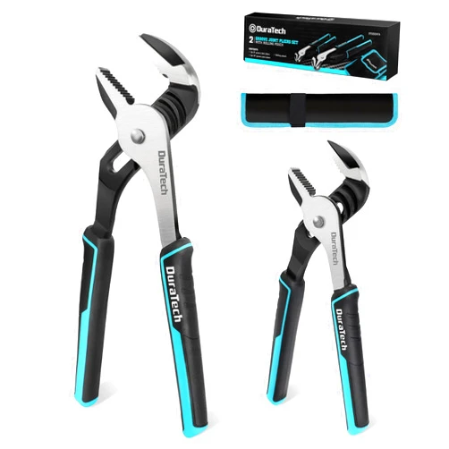 DURATECH 2-Piece Groove Joint Pliers Set with Rolling Pouch, 10 & 8-Inch Adjustable Water Pump Pliers, Straight Jaw Tongue and Groove Pliers for Home Repair, Gripping, Pipe & Fittings
