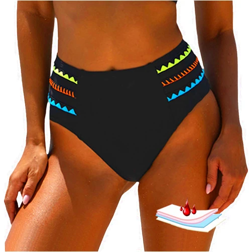 Leoparts Period Swimwear Black Leakproof Bikini Bottoms High Waisted Modest Menstrual Swimsuit Bottom for Teen Girls Women