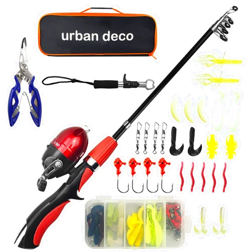 Urban Deco Kids Fishing Pole Set Portable Telescopic Kids Fishing Rod and Reel Combo Kit with Tackle Box for Beginners, Boys,Girls,Youth,Children