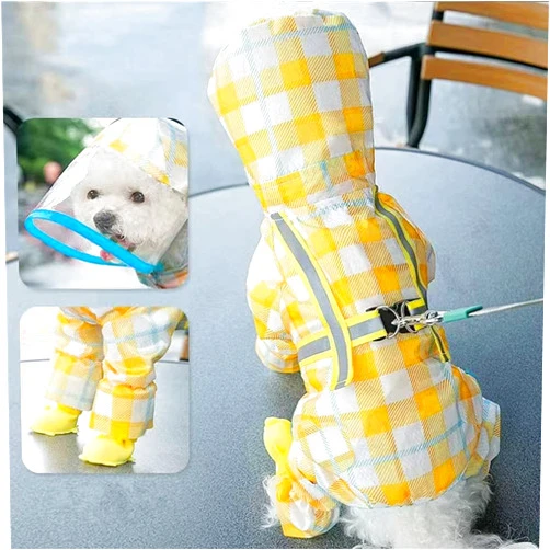 Yeduzyn Full Cover Pet Raincoat,Waterproof Dog Raincoats with Hood for Small Medium Large Dogs,Poncho with Reflective Strap, Lightweight Rain Jacket with Leash Hole (Yellow Stripe, X-Large)