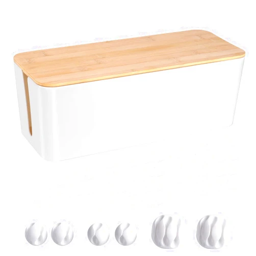 TuweChen Cable Management Box - Wooden Style Large Cord Organizer Box to Hide Wires & Power Strips | Desk Computer Cable Organizer Box | Safe ABS Material |16
