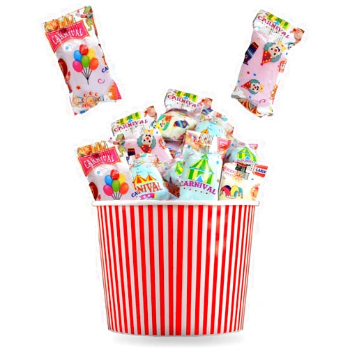 Lupy Lups! Cotton Candy Bags Carnival Desing - Assorted Flavors- Individual Package Big Bulk 0.53 oz each - Pastel Candy for Stocking, Treats, Party Favors, Buffet table Pinata (Carnival 120 Pack)