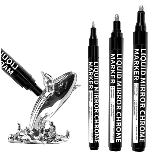 HTVRONT Silver Liquid Mirror Chrome Marker 3PCS - Paint Pen Permanent Metallic 3 Nibs- Silver Chrome Paint Pen for Models, Paintings, Toys or Car Accessories