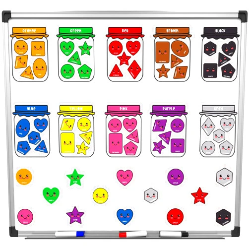 QOUBAI 10 Packs Shape & Color Recognition Magnetic Sorting Set for Toddlers Educational Magnet Color Shape Matching Magnet for Kids Preschool Learning Magnets for Refrigerator Whiteboard Classroom Game