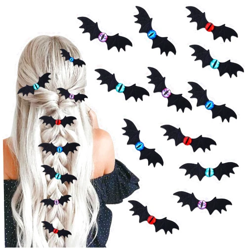IDDFEVE 12Pcs Halloween Hair Clips for Women, Colorful Devil Eyes Gothic Eyeball with Bat Wing Edge Hairpin for Cosplay Costume Hair Accessories Decorative