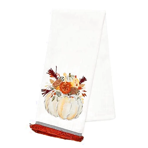 MACKENZIE-CHILDS Cotton Dish Towel, Cute Decorative Kitchen Dish Towel for Cleaning and Home Decor, Set of 1, Autumn Frost Pumpkin