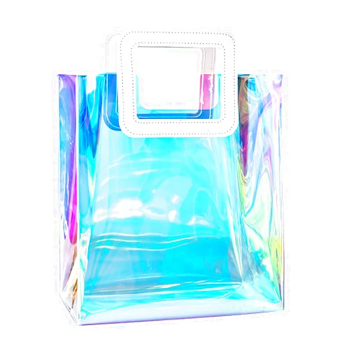 Inheming Holographic Clear Tote Bag, Women Fashion Iridescent Hand Bag, Waterproof PVC Handbags for Work, Shopping, Beach, Stadium