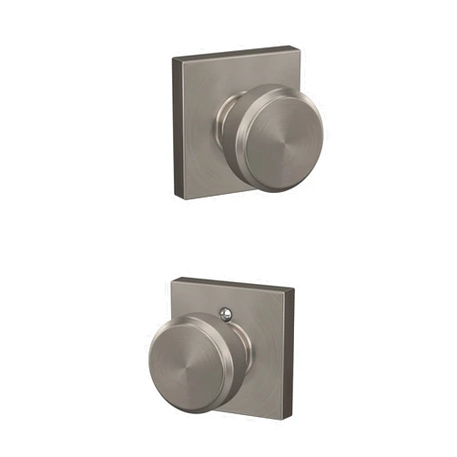 Schlage F10 BWE 619 COL Bowery Door Knob with Collins Trim, Hall & Closet Passage Lock, Satin Nickel