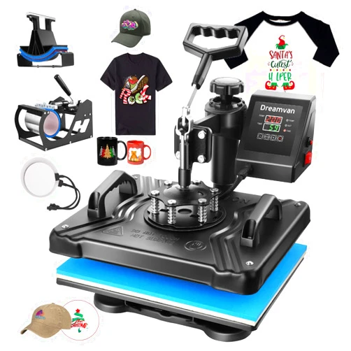 HYPOAI 5 in1 Heat Press Machine for T-Shirt Hat Cap Mug Plate Sublimation, 15x12 inch Anti-Scald Fast Swing Away Digital Control Shirt Printing Multi-Function 1