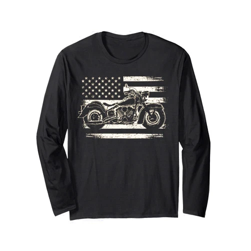 Motorcycle Biker Rider Men Tee Cool Motorcycle Biker Retro Motorcycle USA Flag Men Rider Long Sleeve T-Shirt