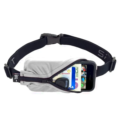 SPIbelt Original Pocket Running Belt for Women Men, Phone Holder for Running, Running Fanny Pack, Holder for Phone,Running Waist Pack,Pouch Expands, Adjustable, Cloudy Grey with Black Zipper