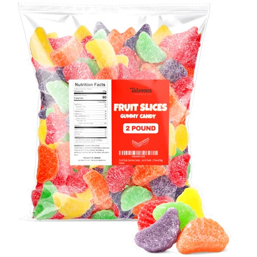 Taboom Bulk Fruit Slices Jelly Candy, Assorted Soft & Chewy Sugar-Coated Gummi Candy For Parties, Classroom candies & Treats - 2 Pound Bag