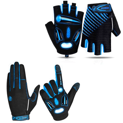 BIKINGMOREOK Half Finger Bike Gloves Bicycle Cycling Gloves MK121-one pair（Blue-X-Large） Full Finger Bike Gloves Bicycle Cycling Gloves MK122-one pair -（Blue-X-Large）
