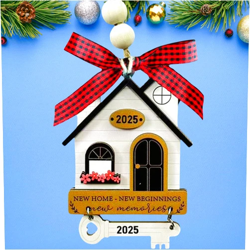 Homedy Crafts Wooden New Home Ornament 2025, First Year in Our New Home Ornament, New House Ornaments House Shaped Ornaments, Housewarming Gifts for Couple Homeowner, Decoration Gift Idea for Housewarming (White)