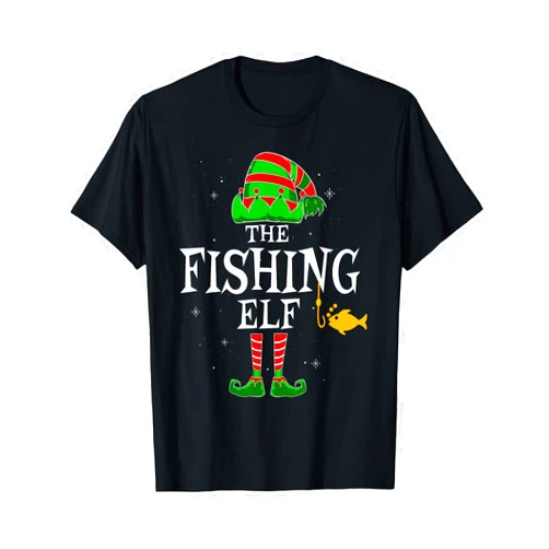 Family Merry Xmas Pajamas Pjs Outfit Set Gifts Tee The Fishing Elf Group Matching Family Christmas Fisher Funny T-Shirt