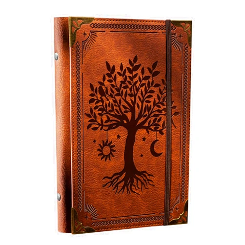 Ovesmusl PU Leather A5 Binder 6 Ring Refillable Journal Cover No Refill Paper A5 Planner Binder Loose Leaf Binder Notebook 5.7”x8.3” with Elastic Closure, Brown Tree