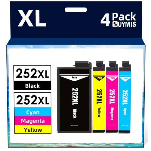 SUYMIS Remanufactured Ink Cartridges Replacement for Epson 252XL 252 XL T252XL to Use for Workforce WF-7110 WF-7720 WF-7710 WF-3620 WF-3640 Printer (1 Large Black, 1 Cyan, 1 Magenta, 1 Yellow) 4 Pack
