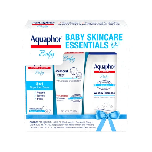 Aquaphor Baby Skincare Essentials Gift Set with Aquaphor Baby Wash and Shampoo, Aquaphor Baby Healing Ointment, and Aquaphor Diaper Rash Cream, 3 Pieces