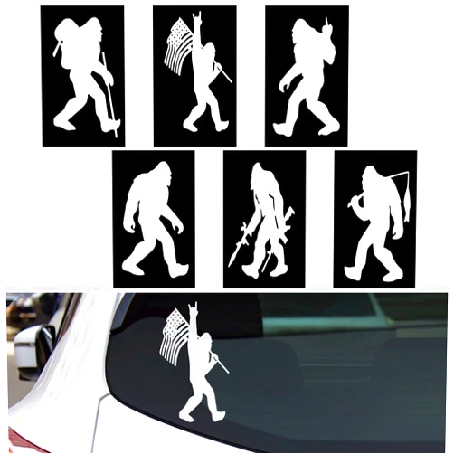 Frienda 6 Pieces Bigfoot Bumper Sticker Bigfoot Holding Flag Decal Bigfoot Car Decal Sasquatch Sticker Sasquatch Vinyl Decal for Car Truck Van SUV Window Funny Motorcycle Laptop Home Decor Boat Decals